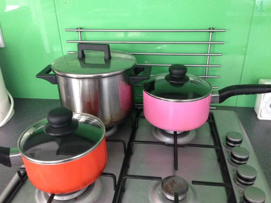 These two lovely colourful saucepans came from Homesense and my old, well-loved stockpot came from a student homeware sale and cost me about 50p